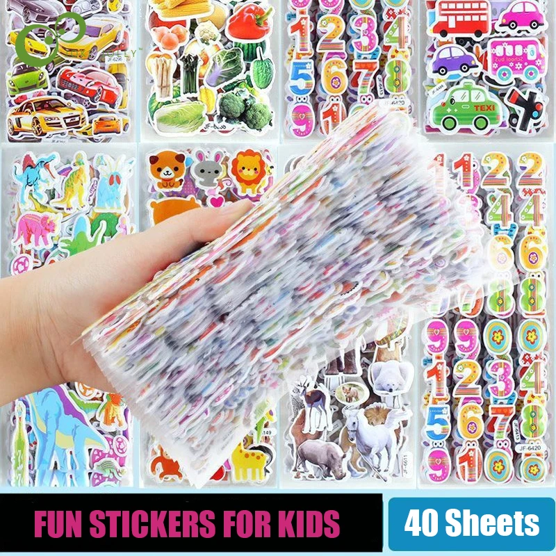 40 Sheets 3D Stickers for Kids Toddlers Puffy Stickers Variety Pack for Scrapbooking Bullet Journal