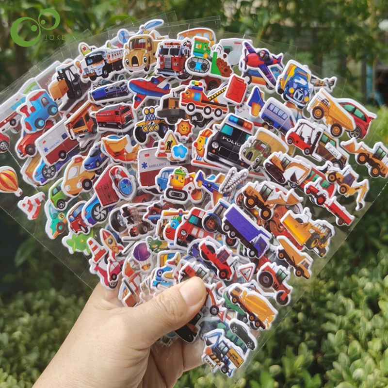 10 Sheets 3D Puffy Stickers for Kids Engineering Vehicle Excavator Stickers Cartoon Cars Stickers
