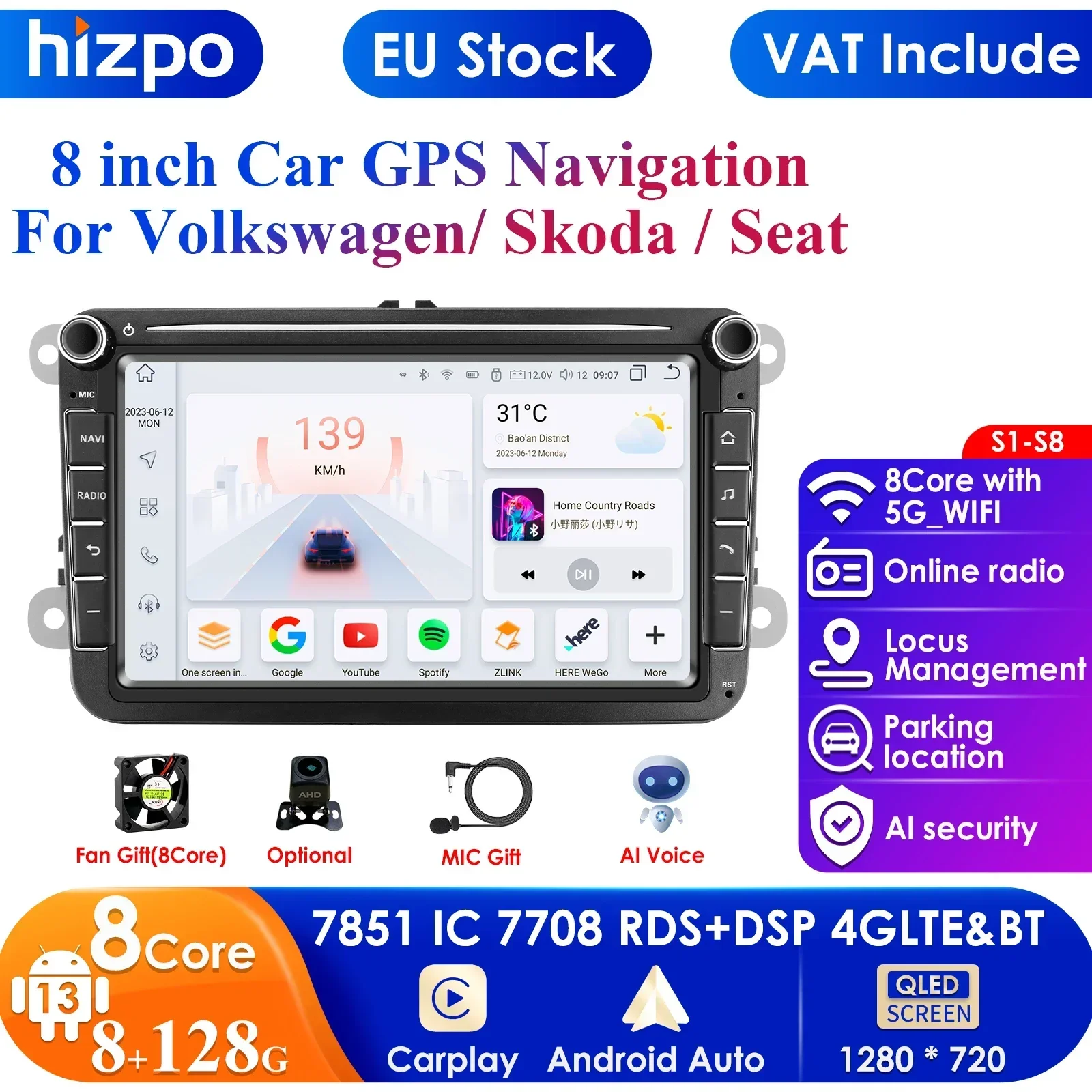 2din Android Auto Radio GPS für Volkswagen Skoda VW Tiguan Touran Caddy Jetta Polo Passat Sitz