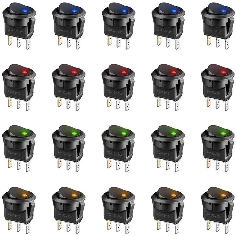 20pcs/lot On-Off Control 4 Colors Push Button Switch 3 Pin 12V 20A Amps Car Truck Rocker Round