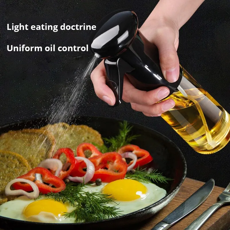 1pc Black Kitchen Oil Bottle Cooking Oil Spray 200ml Pneumatic Spray Bottle Fitness Barbecue Spray