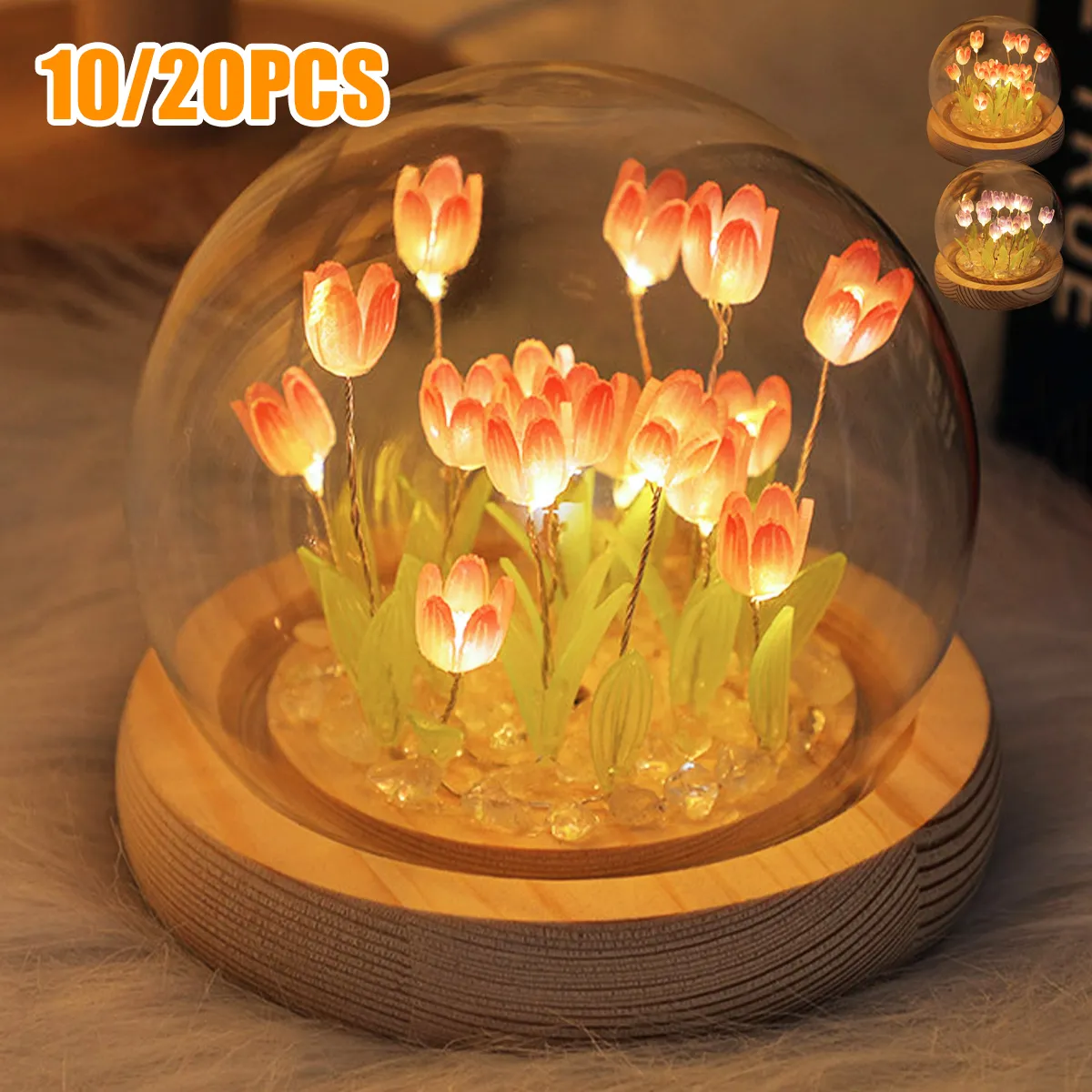10/20Pcs Tulip Night Light Battery Operated Tulip Flower Table Lamp DIY Simulation Tulip LED