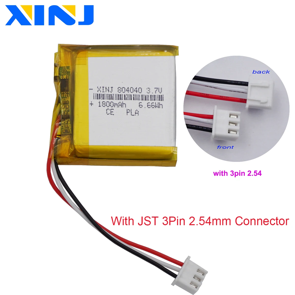 XINJ-Bateria Recarregável Li-Polímero para GPS LED, 3 Fios, Termistor Conector, 804040, 3.7V,