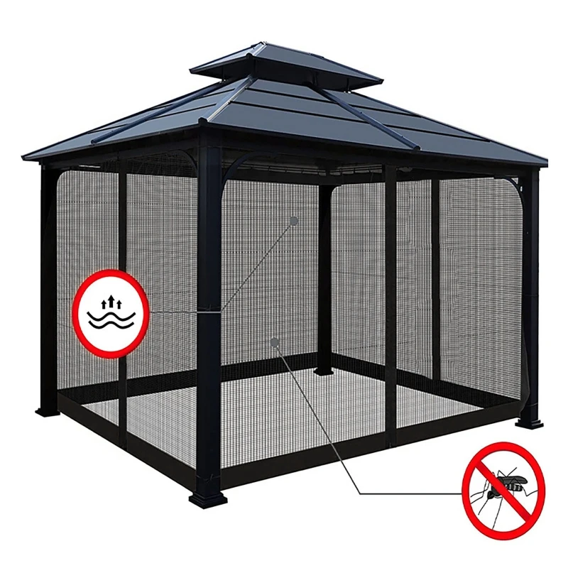 Outdoor Gazebo Mosquito Netting Universal Canopy Net Screen 4 Door Panel Sidewall Curtain With