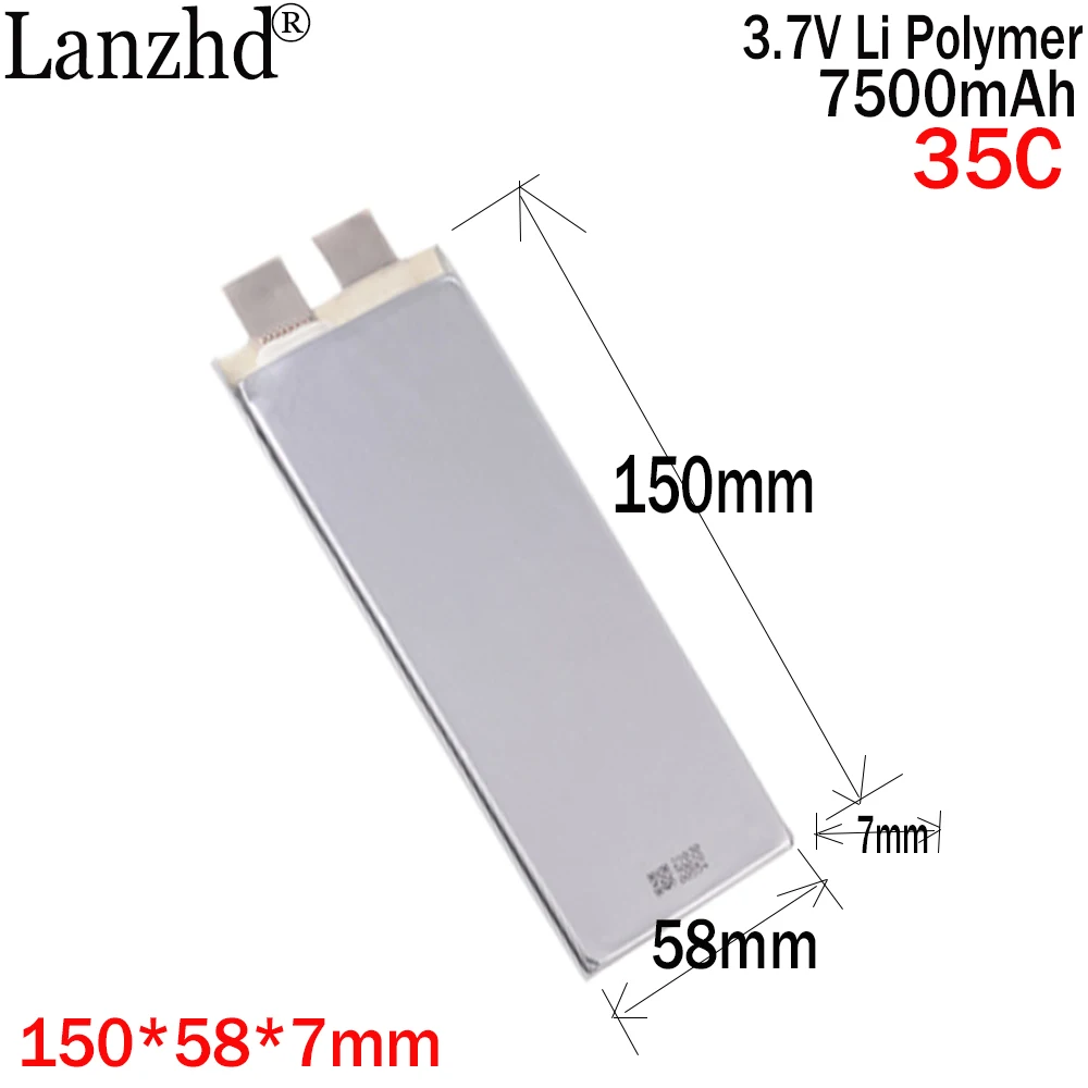 Bateria recarregável do polímero 7500 v do conjunto da bateria da taxa alta 35c 3.7 mah diy 2s 3s