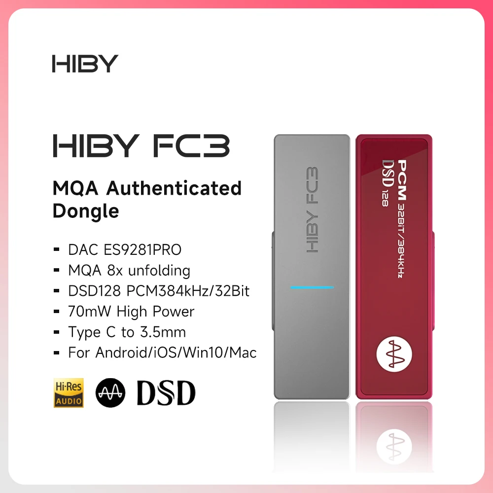 HiBy FC3 Draagbare MQA 8X Dongle Type C USB DAC Audio HiFi Decoder Hoofdtelefoonversterker DSD128 3.5 Jack voor Android iOS Mac 