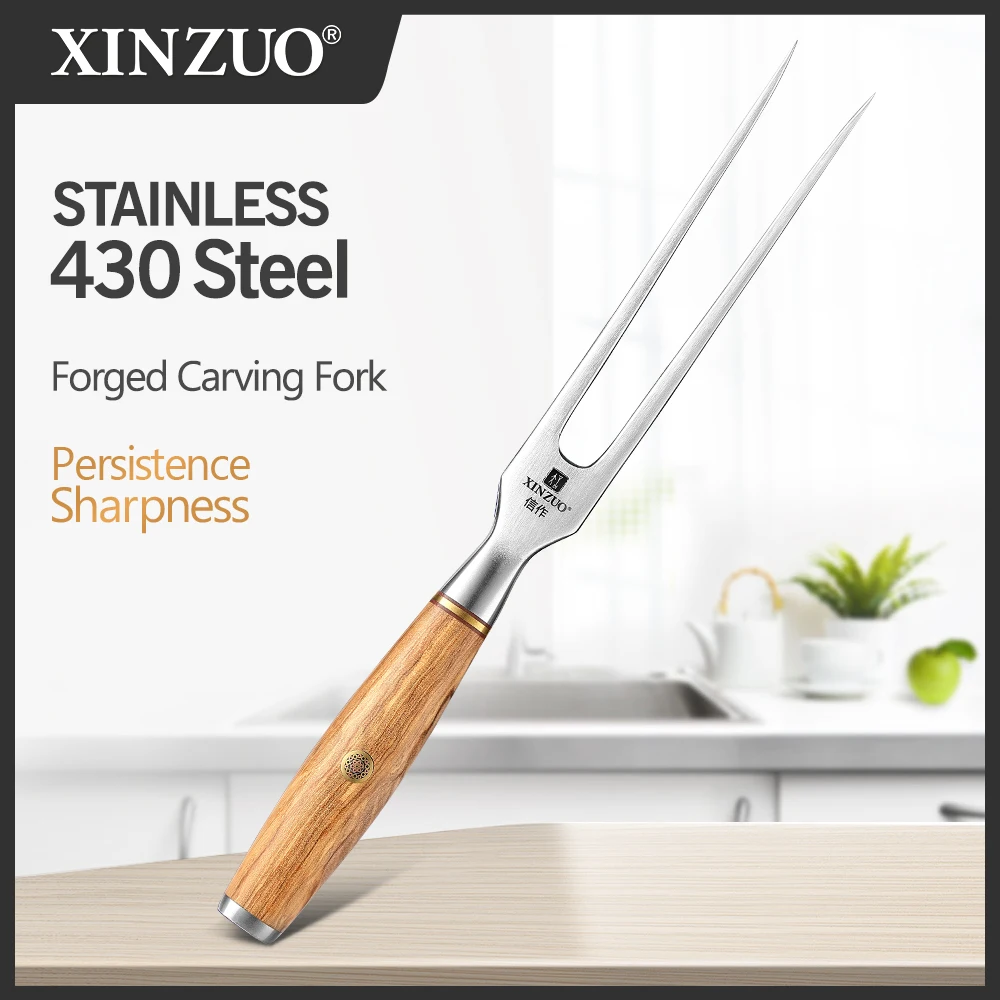 XINZUO 153mm Forged Carving Fork 430 Stainless Steel Carving Tools Roasting Fish Fork Outdoor BBQ