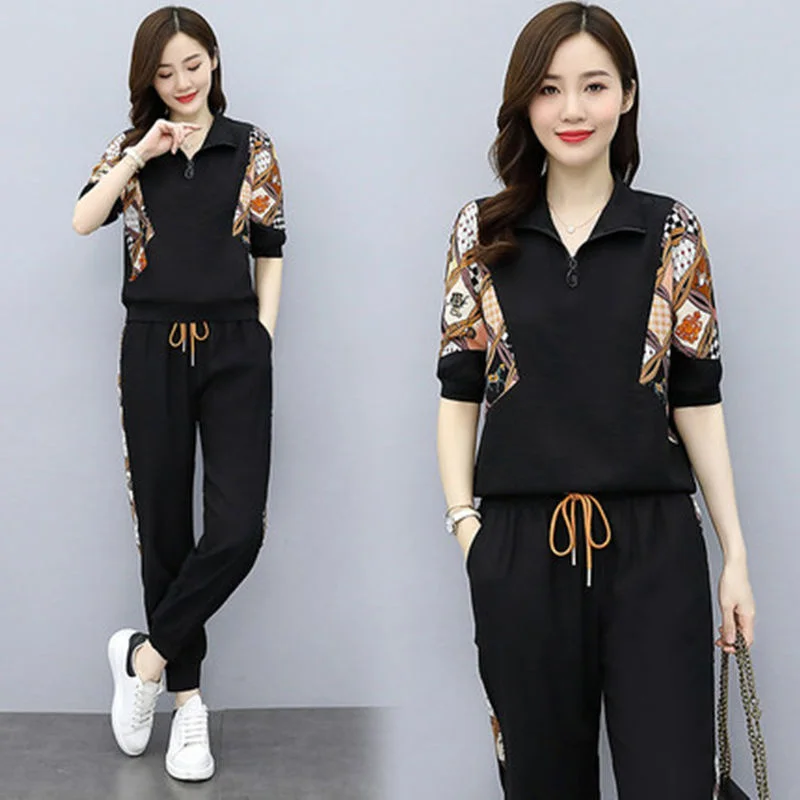 Women's Fashion Pencil Pant Suit 2023 New Summer Leisure Clothing Foreign Style Crop Top Two Piece