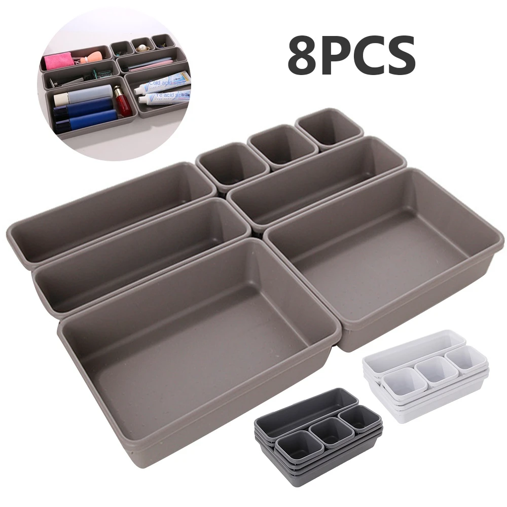 8pcs/set Adjustable Drawer Organizer Box Trays Make Up Cosmetics Sundries Divider Holder Kitchen