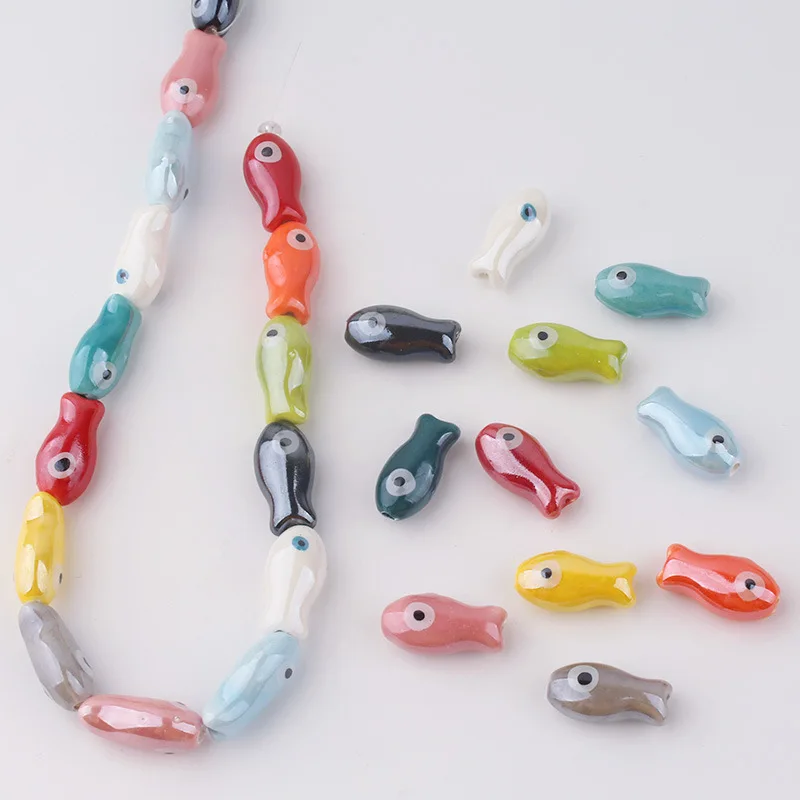 10Pcs Retro Small Fish Beads Charms Ceramic Spacer Loose Beads For Jewelry Making DIY Bracelet
