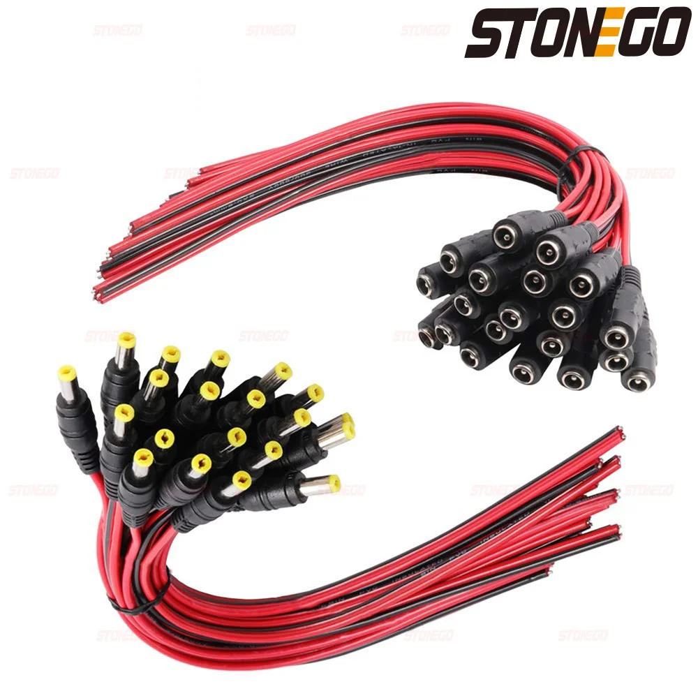 STONEGO 10/20/50PCS 12V Dc Connectors Male Female Jack Cable Wire Line Adapter Plug Power Supply 5.5