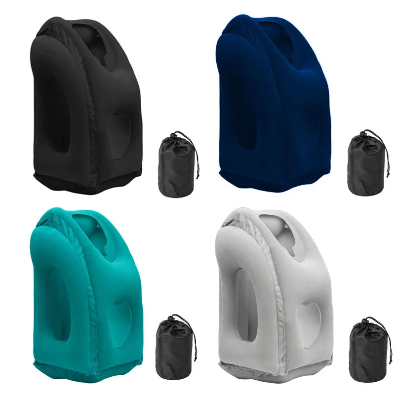 New Pattern Inflatable Travel Pillow Portable Chin Support Neck Pillow for Airplane Car Bus Train