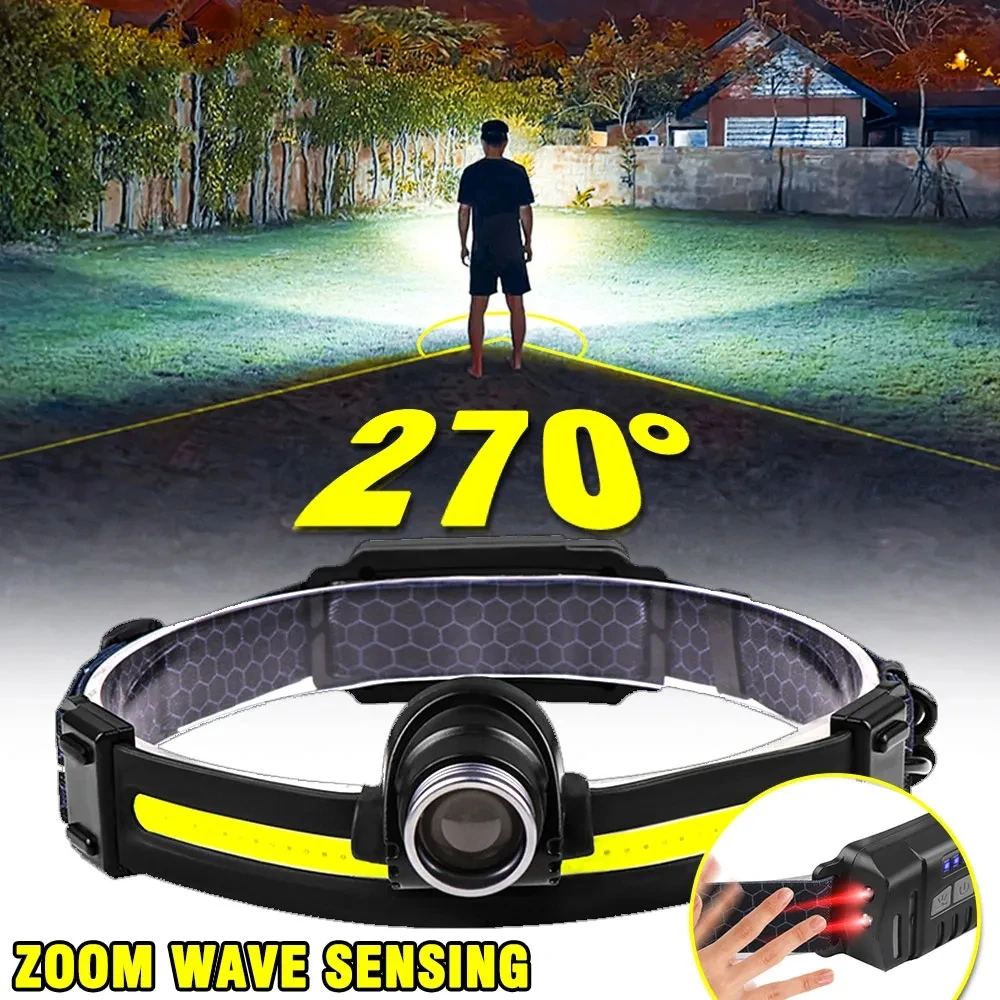 New Sensor Headlight Led Light Outdoor Strong Light Zoom Model Large Floodlight COB Head-mounted