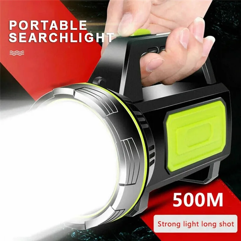 LED Strong Searchlight Flashlight Portable Hand Lamp Rechargeable 2 Lighting Modes Emergency Hiking