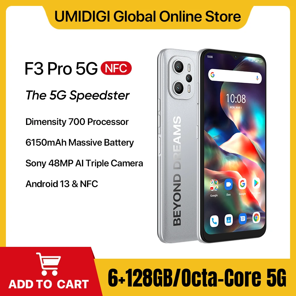 UMIDIGI-F3 PRO 5G Smartphone  Android 13  NFC  6150mAh  6 6 "Dimensity  700 Display  8GB  256GB