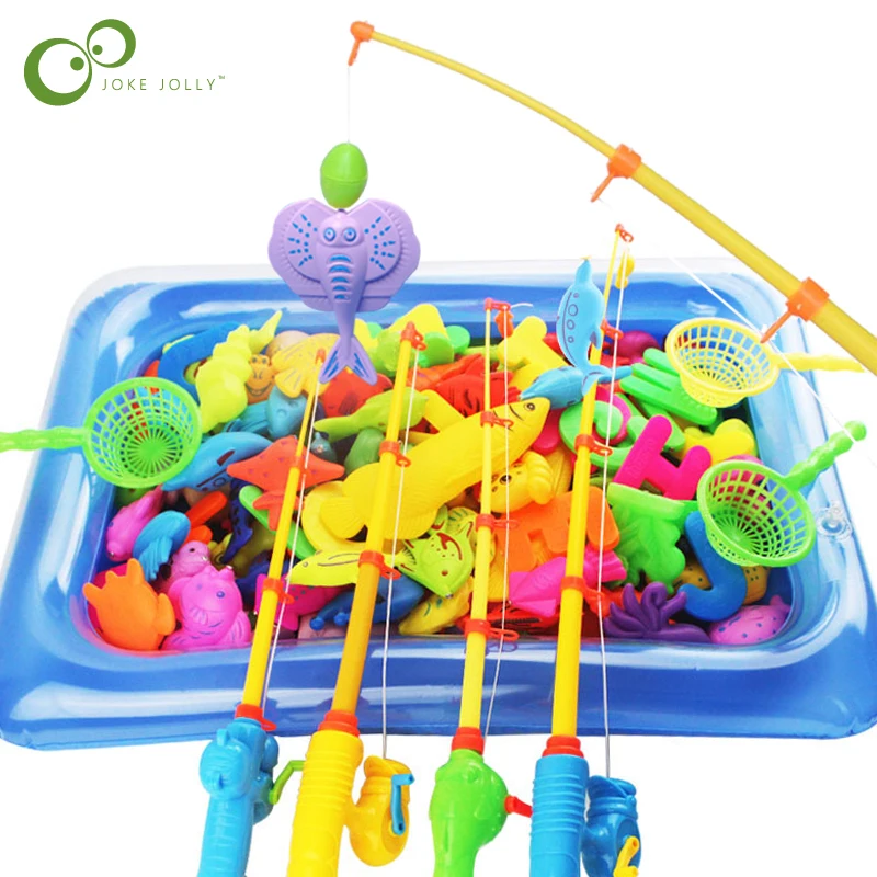 Kids' Fishing Toy Set Play Water Toys for Baby Magnetic Rod and Fish with Inflatable Pool Outdoor