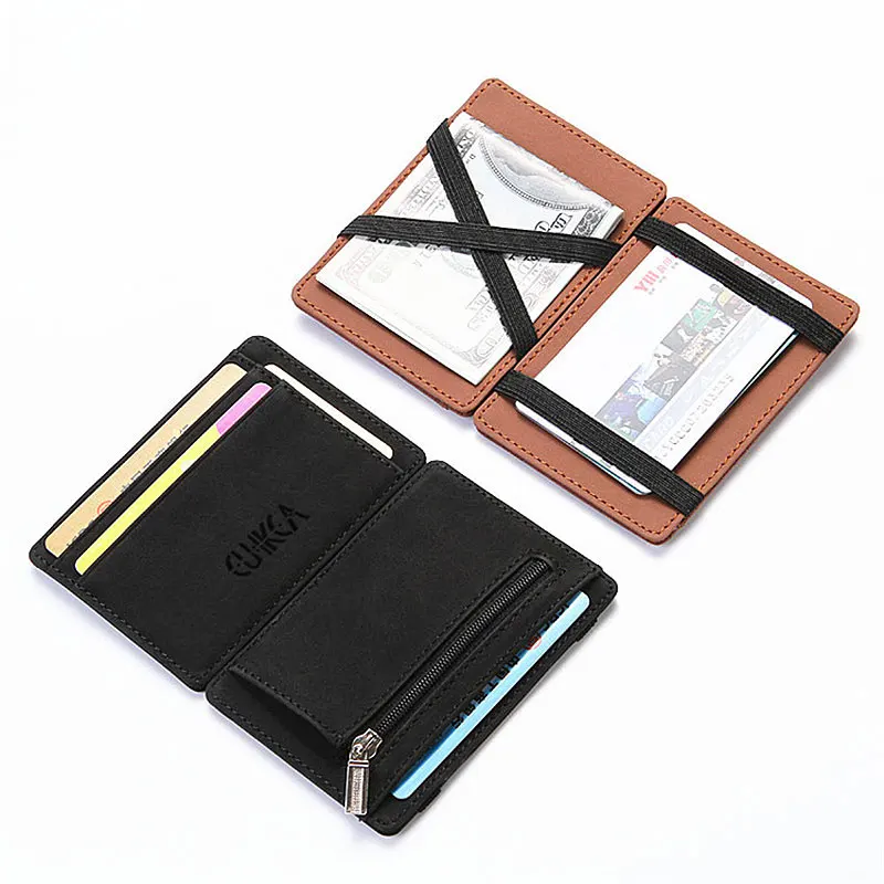 Mini Men Card Holder Wallets Zipper Coin Pocket Slim Magic Male Wallet Quality PU Leather Credit
