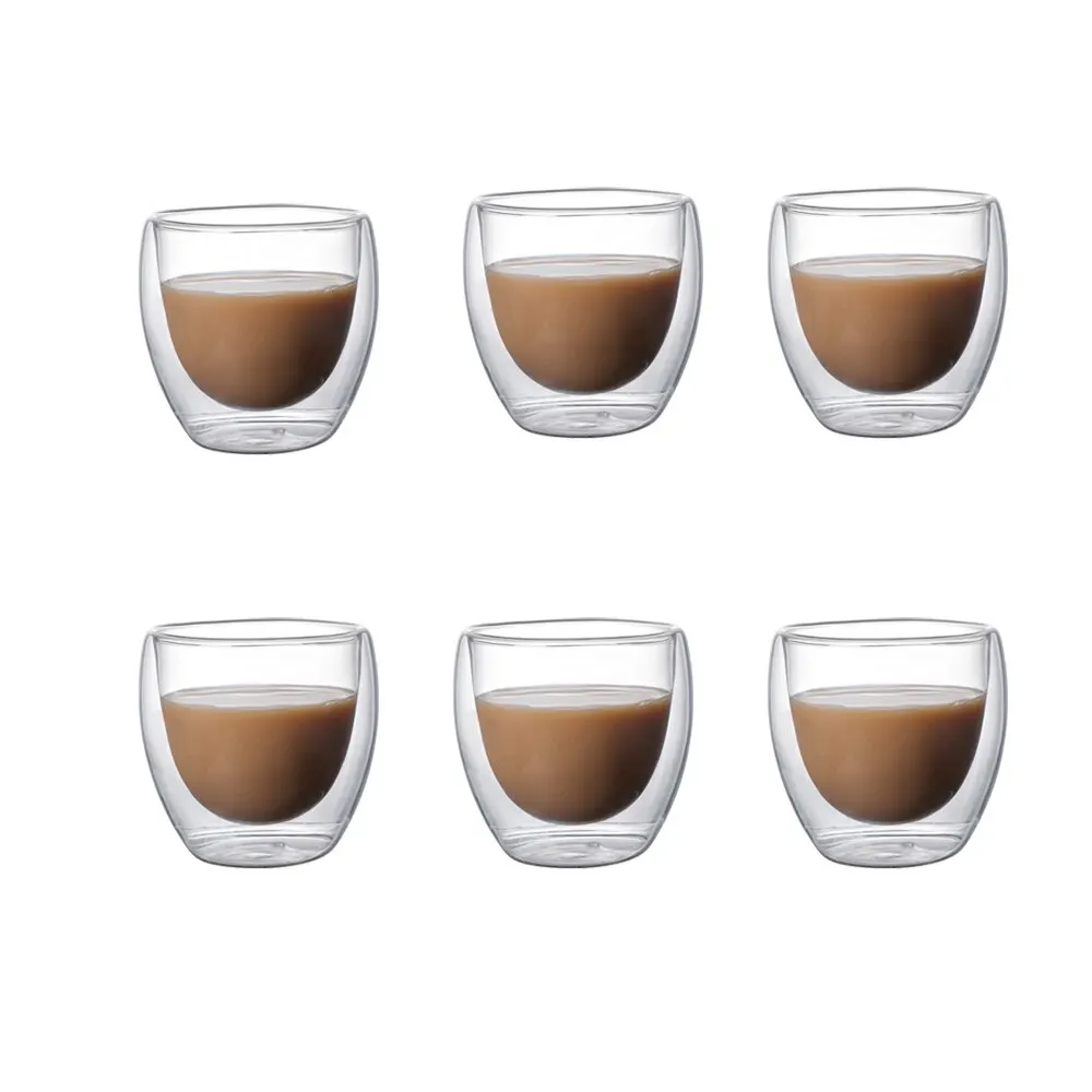 5 Sizes 6 Pack Clear Double Wall Glass Coffee Mugs Insulated Layer Cups Set for Bar Tea Milk Juice