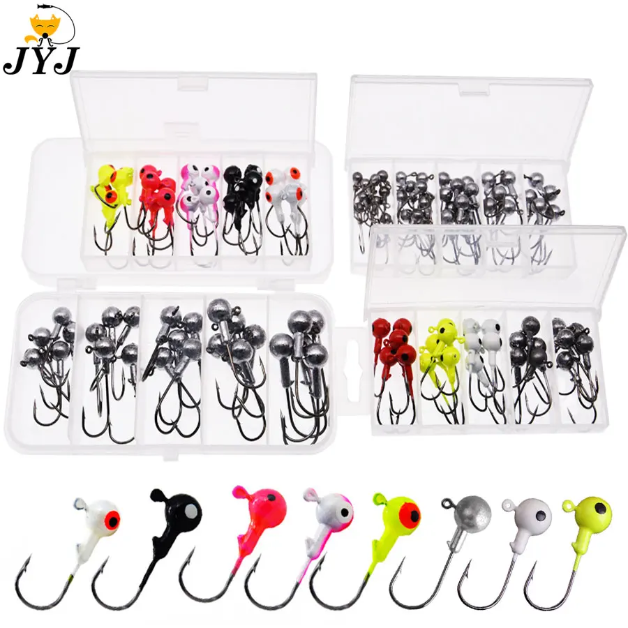 JYJ a box 1g 1.5g 2g 3g 3.5g fishing hook jig round head hook with mix colors , fishing tackle hook