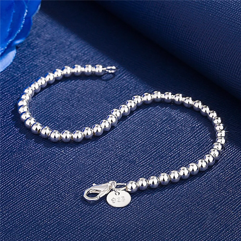 Christmas gifts charm 925 Sterling Bracelet 4MM beads chain for woman Popular brands jewelry fashion