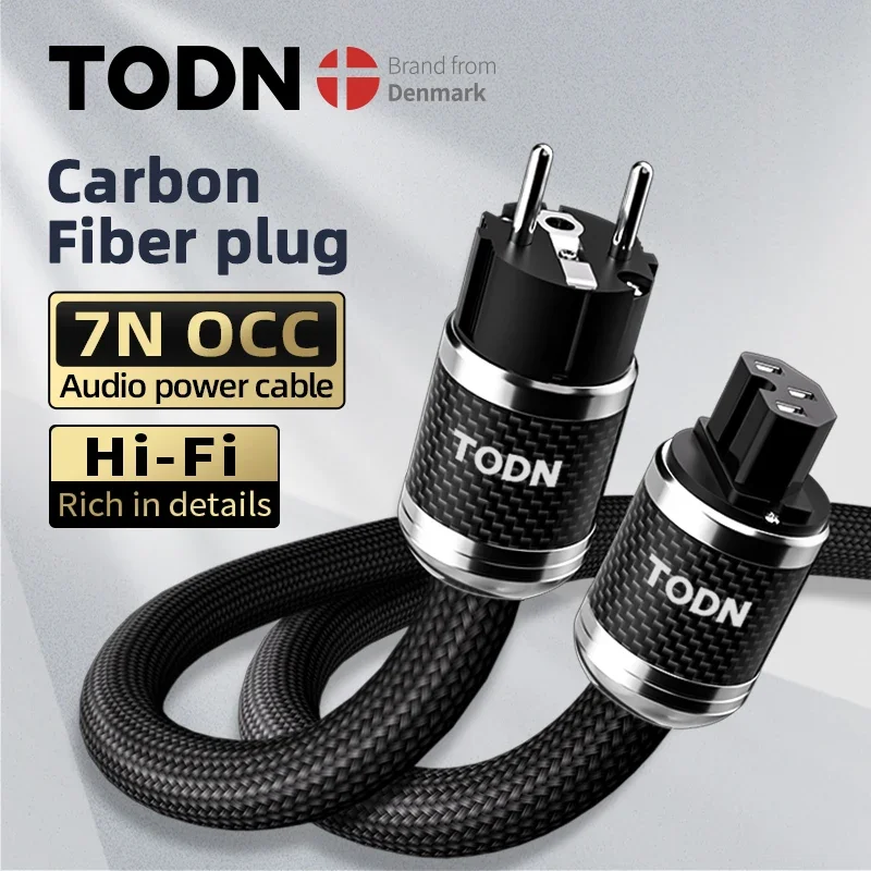 TODN power cable hifi occ audio cable EU/US Vseries Shielded carbon fiber shell Connecter