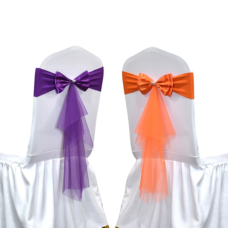 25 stücke Spandex Stuhl Schärpen mit Gaze Hochzeit Lycra Stuhl Band Stretch Stuhl Schleifen für