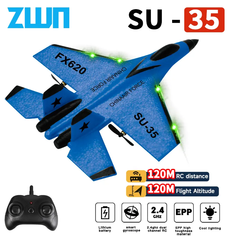 RC Plane SU35 2.4G With LED Lights Aircraft Remote Control Flying Model Glider EPP Foam Toys For