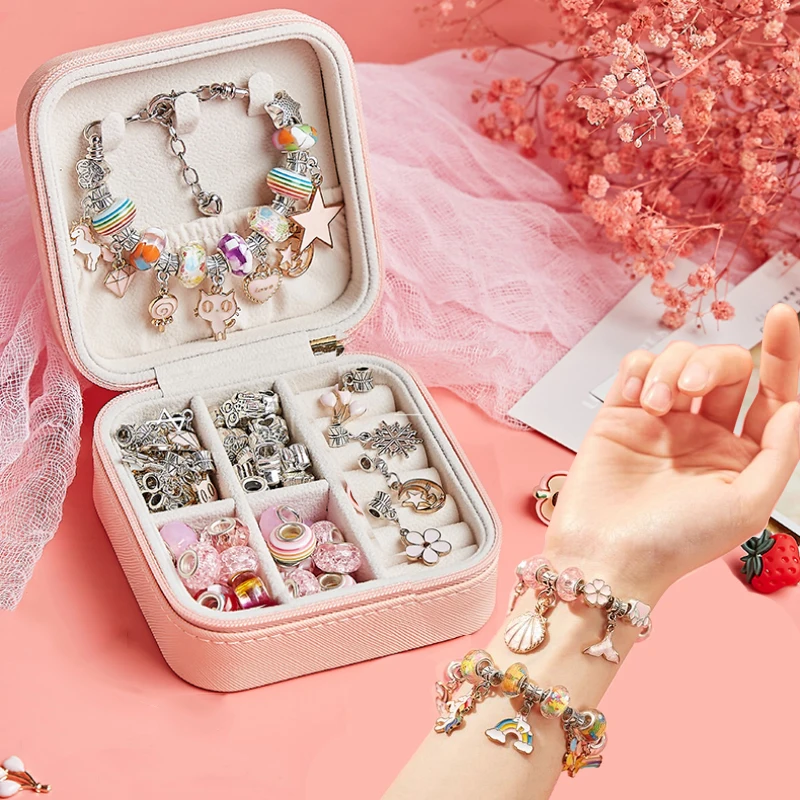 DIY Beaded Bracelet Set with Storage Box for Girls Gift Acrylic European Large Hole Beads Handmade