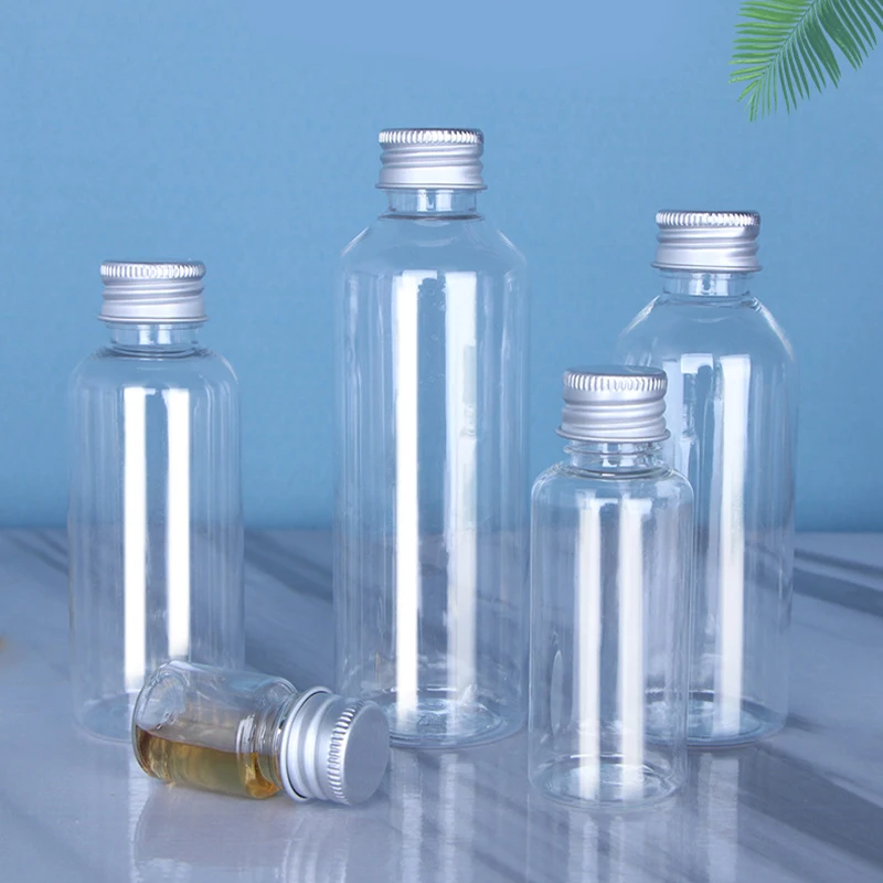 50Pcs 5ml 10ml 30ml 50ml 100ml Plastic Bottle Aluminum Cap Transparent Lotion Sample Bottle Empty