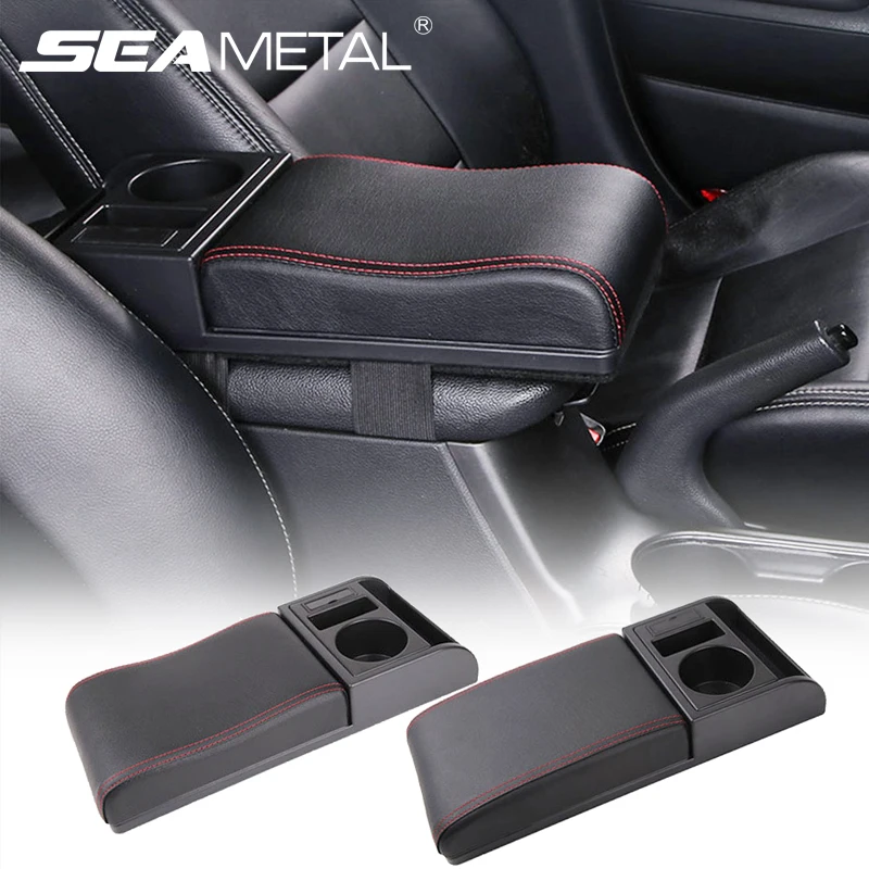 SEAMETAL Car Armrest Box Extender Elbow Support Universal Auto Arm Rest with USB Charging Ports Cup