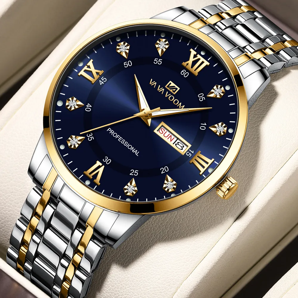 Top Brand Men Watch Stainless Steel Top Quailty Luxury Push Button Hidden Clasp Waterproof Luminous