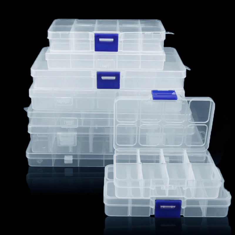 Plastic Jewelry Box 10/15/24 Compartment Slot Organizer Storage Beads Container Adjustable Jewelry