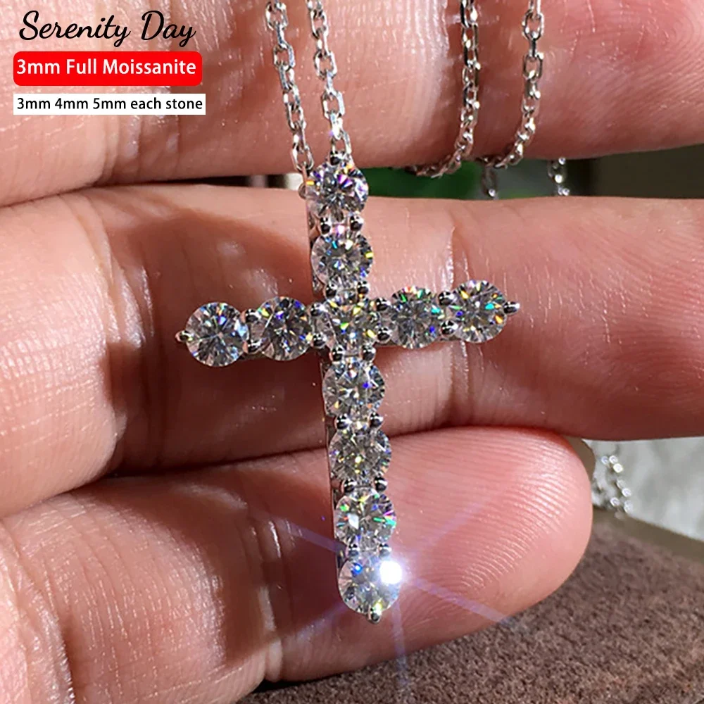 3mm 4mm 5mm Moissanite Cross Necklace GRA Certified S925 Silver Jesus Pendant Neck Chain for Women