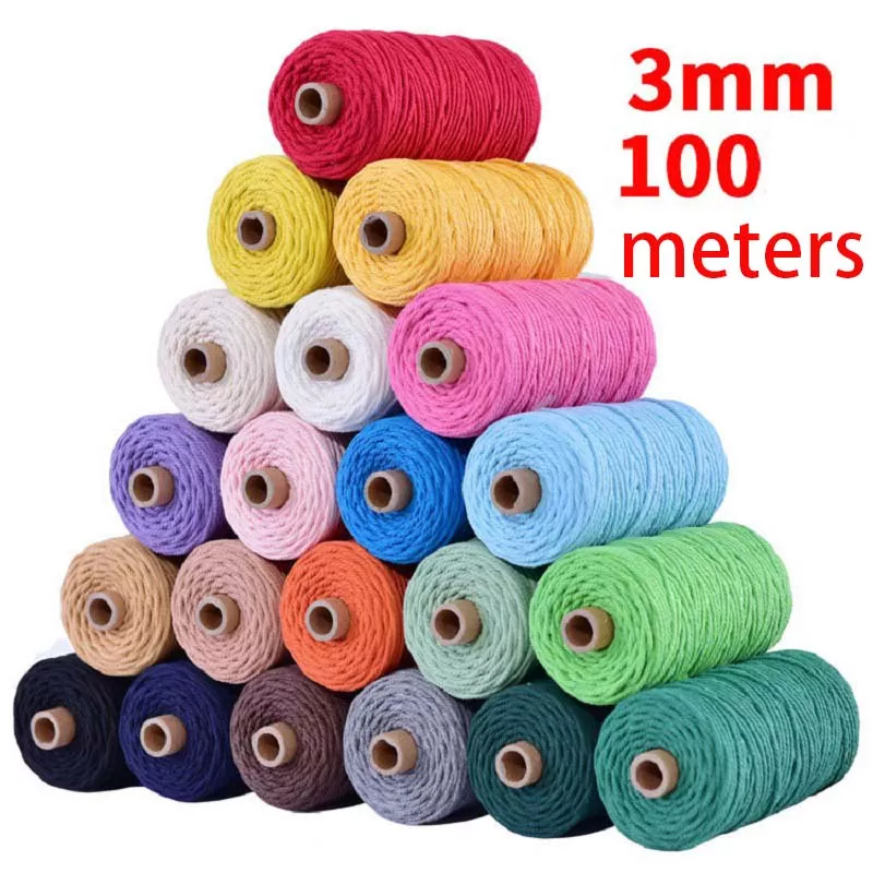 Handmade boho decor 3mm 100% Colorful Cotton Cord Rope thread Twisted Macrame String DIY Home