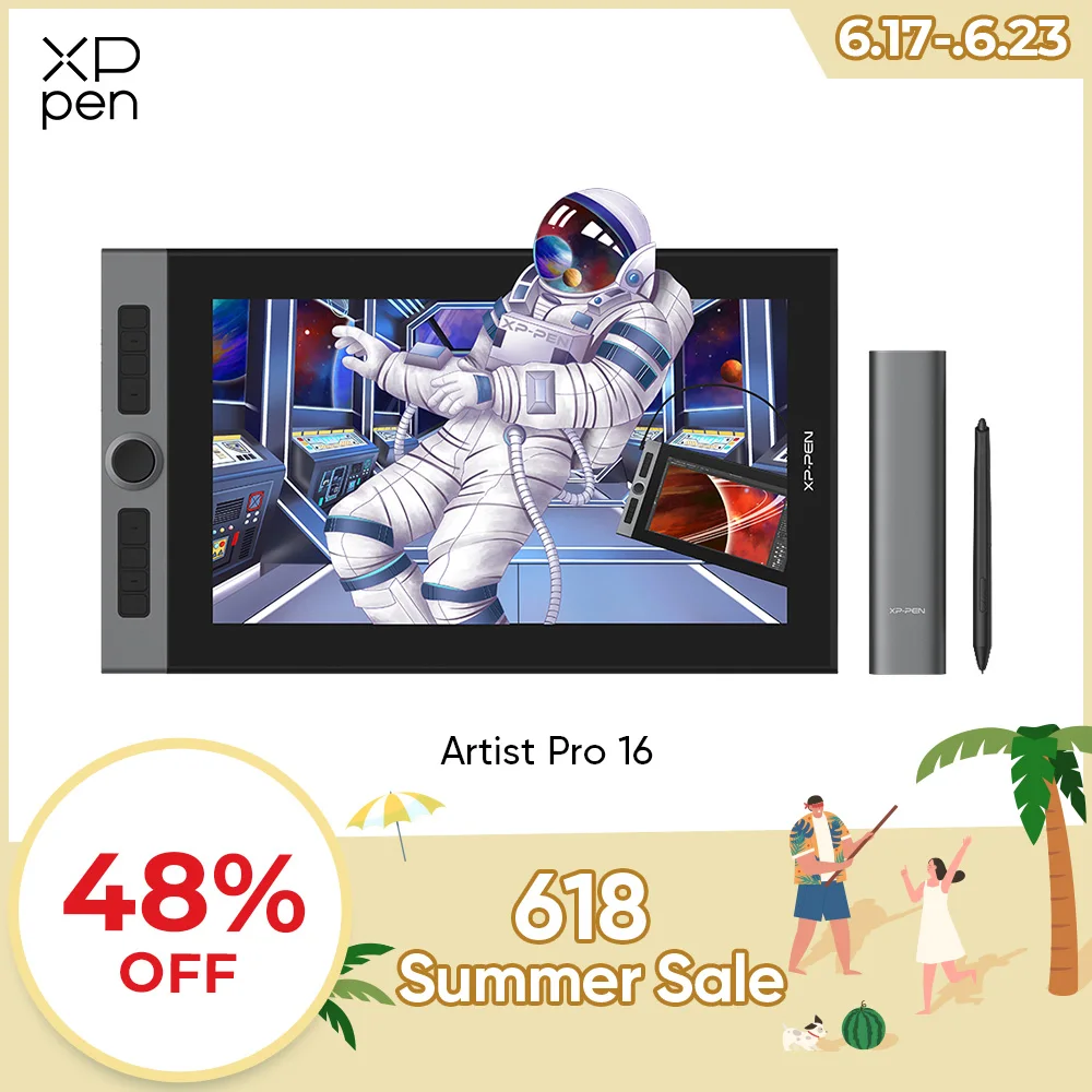 XPPen Artist Pro 16 15.6 Polegada Monitor Tablet Gráfico com 8 Teclas de Atalho 1 Roda 133% sRGB