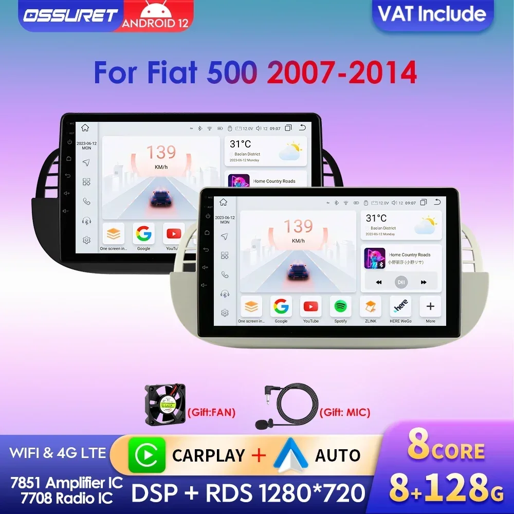 8 Core Android 13 Auto Autoradio Carplay für Fiat 2007 2013-2017 Multimedia Video Player Stereo GPS
