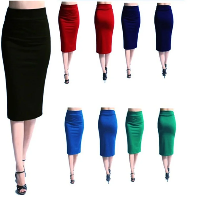 Women Skirt Bodycon Skirt Office Female Slim Knee Length High Waist Stretch Sexy Pencil Skirts Jupe