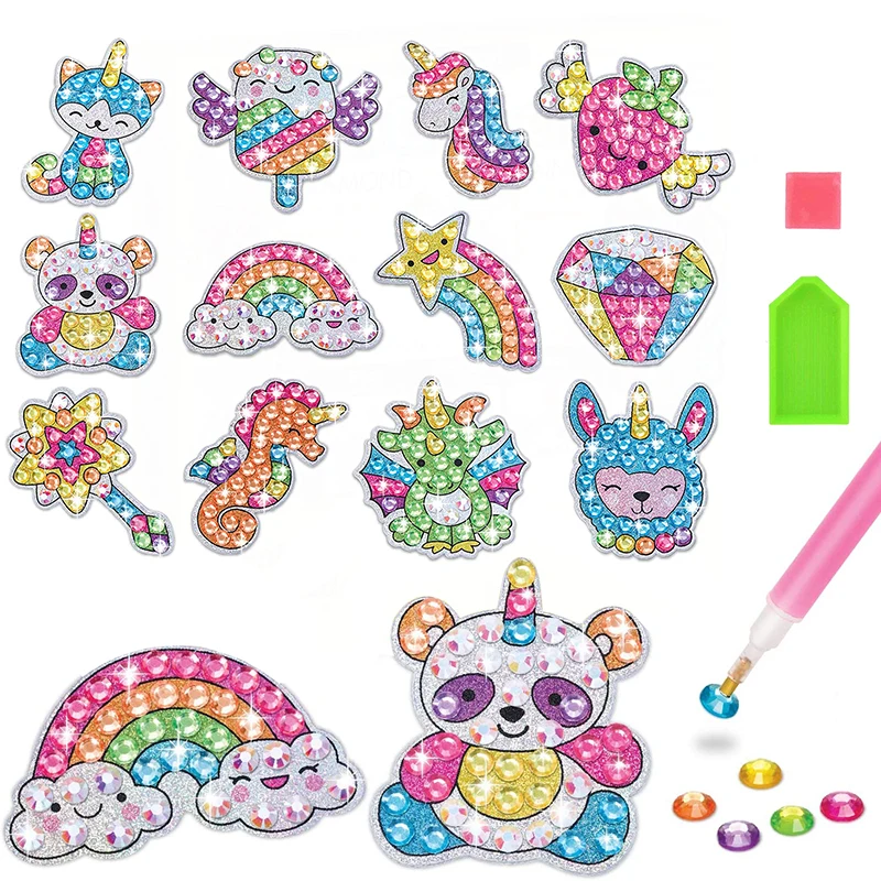 12 Create Big Gem Diamond Painting Sticker Kit Art Craft Girls Boys Unicorn Animal Sealife Magical