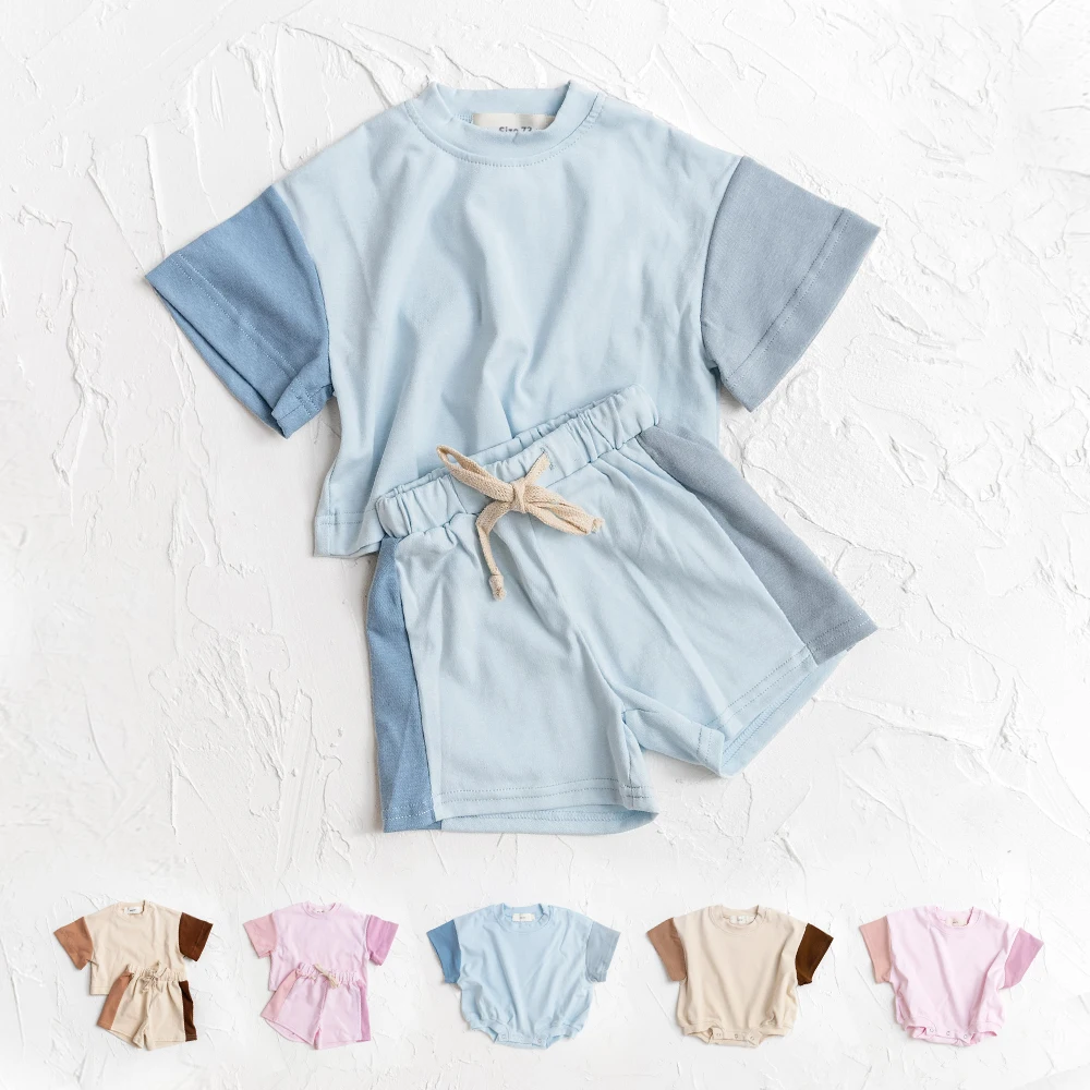 2023 Summer Toddler Girls Cotton Short Sleeve Top+Shorts Set Baby Boys Shortsleeve Tee Outfits Sets