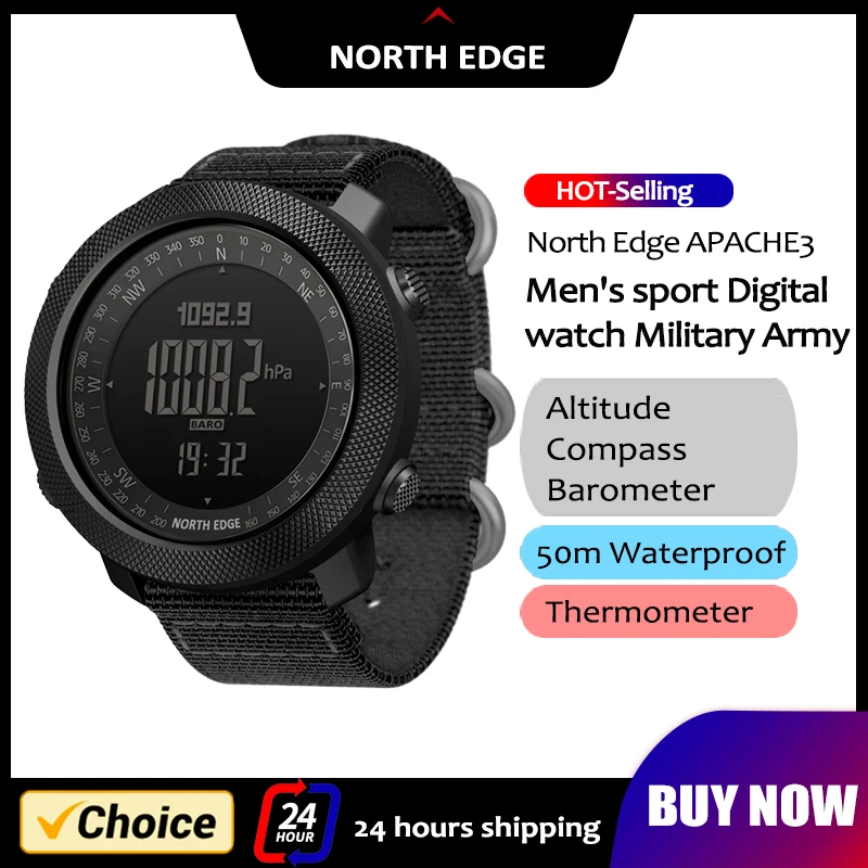 NORTH EDGE Mens Smart Watch Military Army Clock Compass Altimeter Barometer Pedometer Running