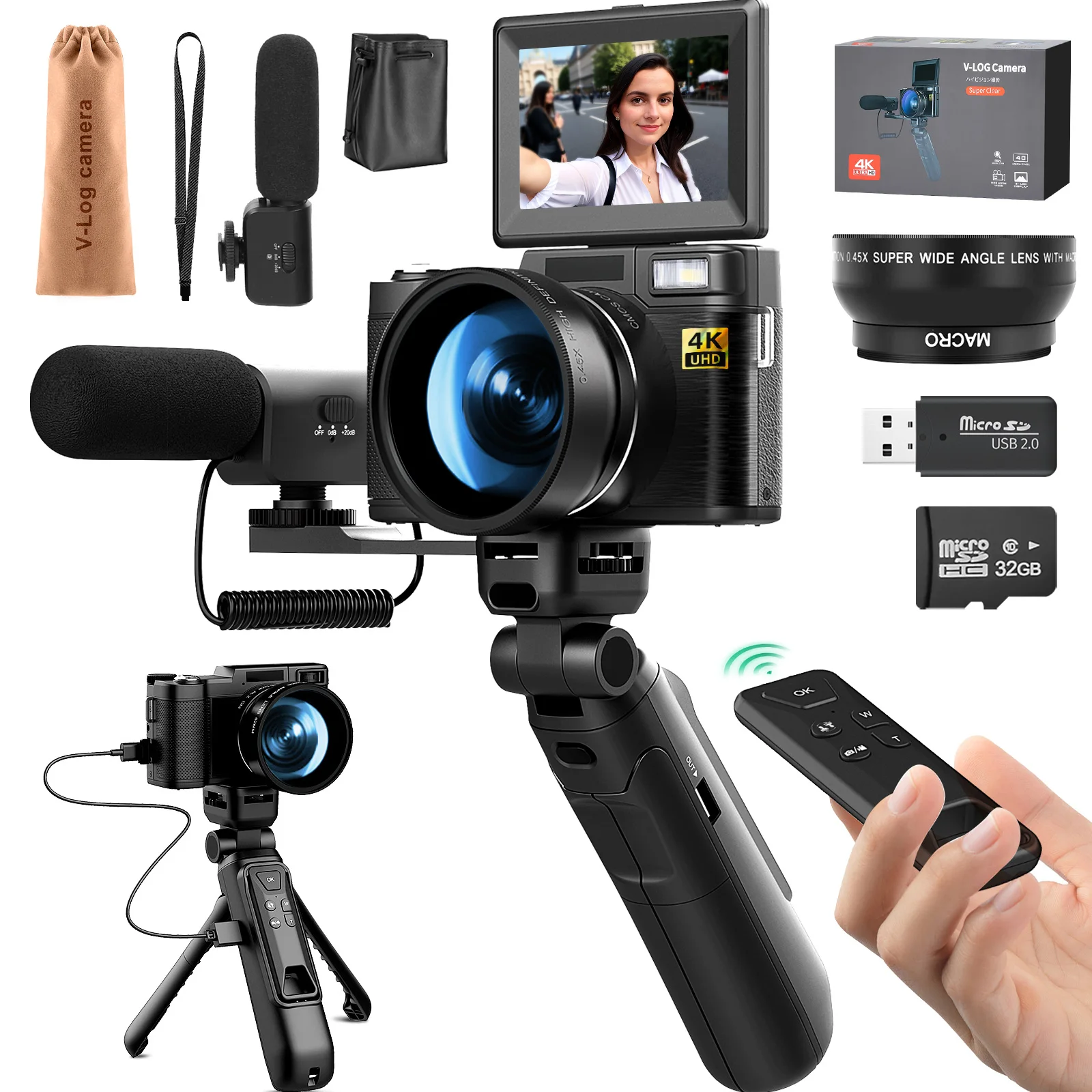 G-Anica 4k Digital Cameras for Photography 48MP Video Camera for YouTube Vlogger Kit-Microphone &