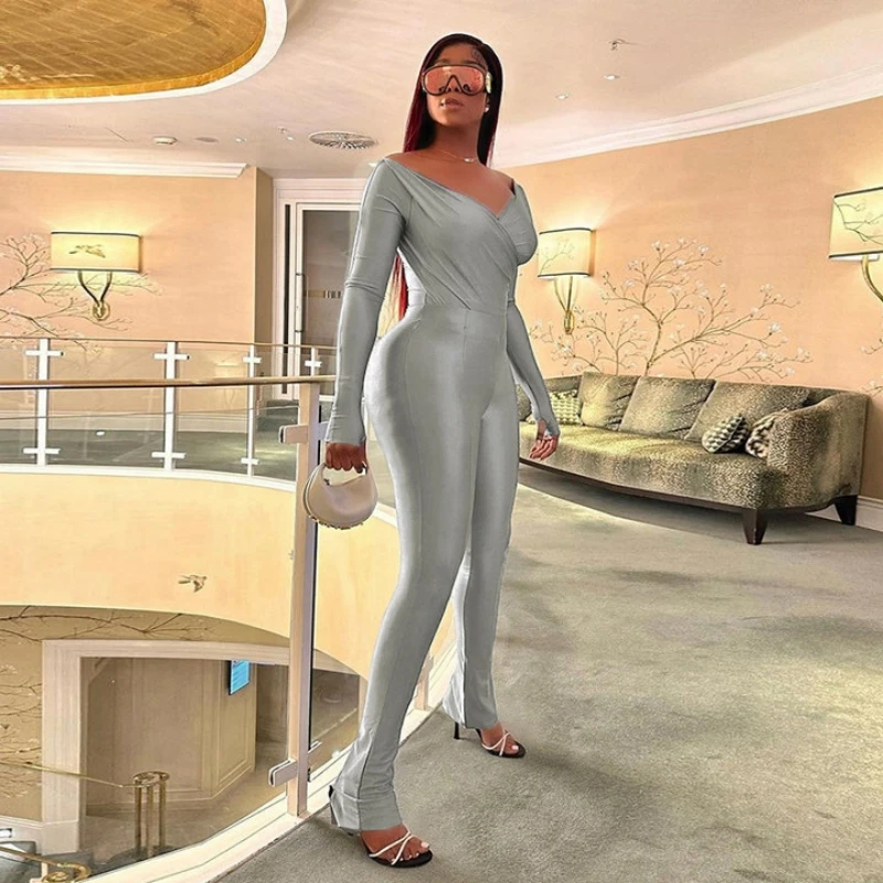 CUTENOVA Elegant Women Tracksuit 2 Piece Set Skinny Cross Slash Neck Crop Tops+Leggings Stretch