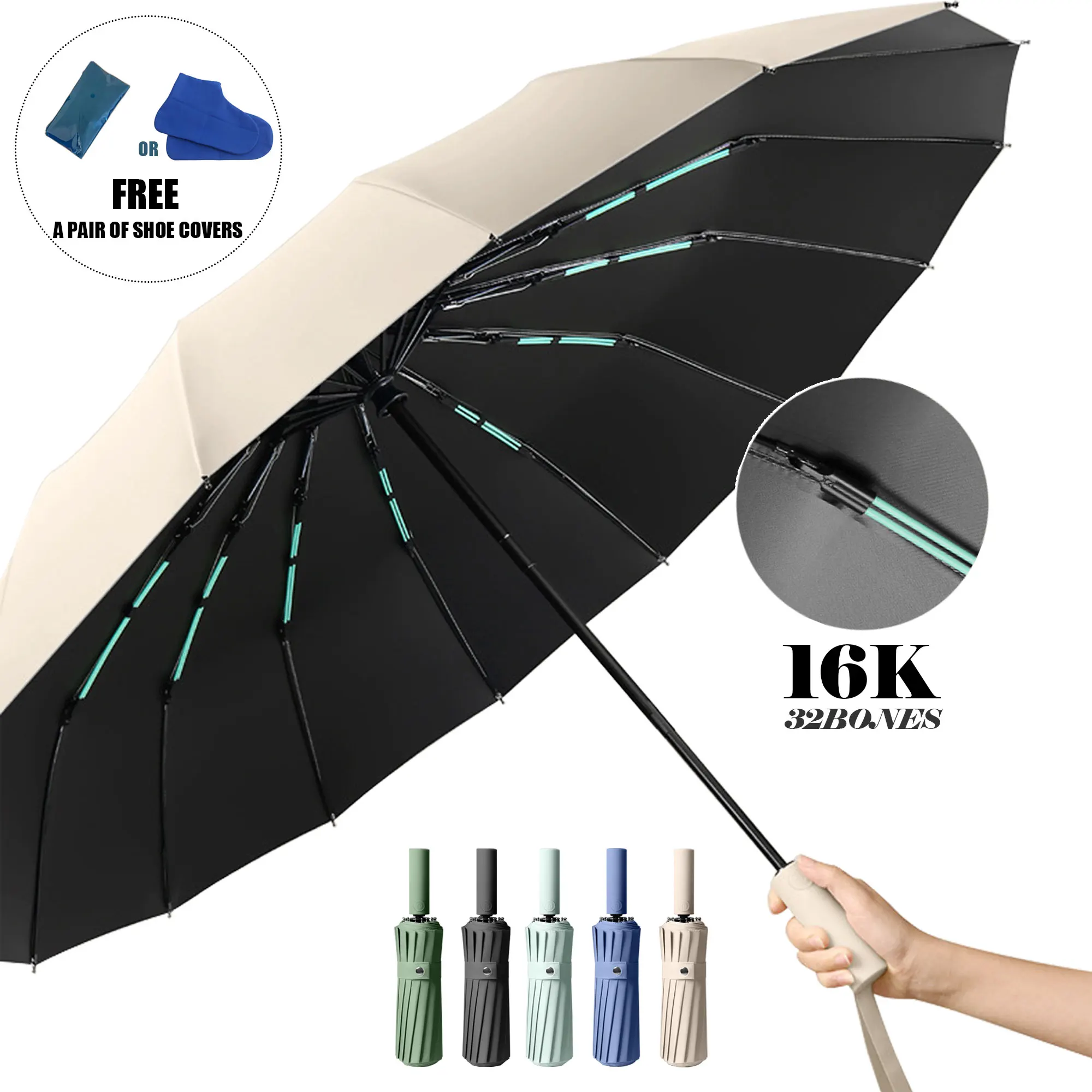 16K Double Bones Large Umbrella for Men Women Windproof Umbrellas Automatic Folding Strong Luxury