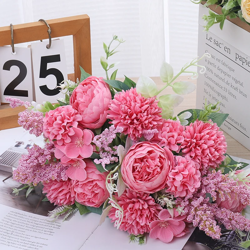 Artificial Flower Decoration White Peony Hydrangea Silk Fake Flower Wedding Party Home Outdoor