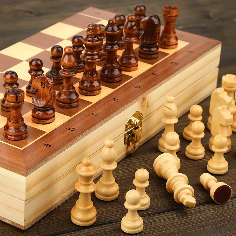 Magnetic Wooden Folding Chess Set Felted Game Board 24cm*24cm Interior Storage Adult Kids  Gift
