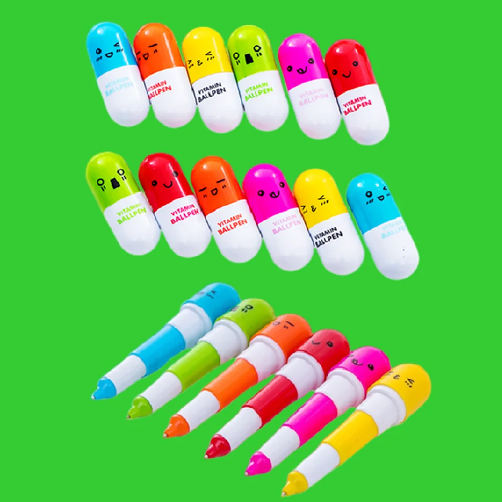 20Pcs Cartoon 6 Colors Retractable Pill Pens Kids Party Supplies Boys Girls Birthday Guest Gift