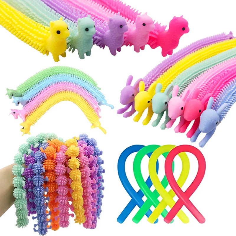1-6PCS Funny Unicorn Pull Worm Noodle Fidget Toys Stretch String TPR Rope Anti Stress Toys String