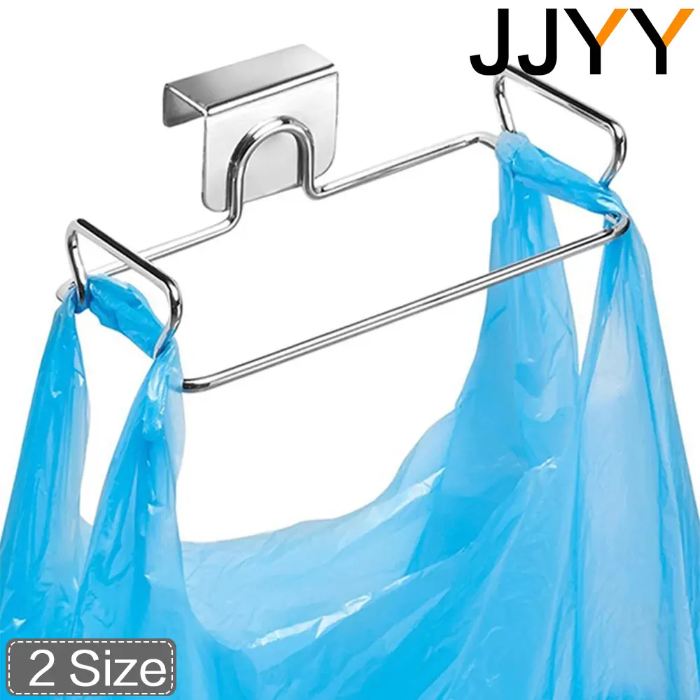 JJYY Kitchen Trash Rack Cabinet Door Garbage Bags Holder Stainless Steel Closet Garbage Storage