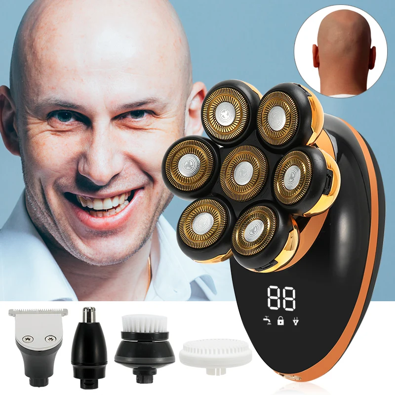 Men 7D Floating Men Electric Shaver Wet Dry Beard Hair Trimmer Electric Razor Rechargeable Bald Head