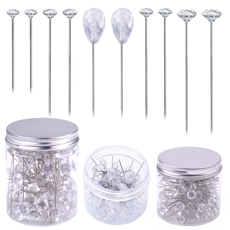 Kraball 50/100pcs Diamond Head Positioning Needles Stitch Sewing Pins Straight Push for DIY Crafts